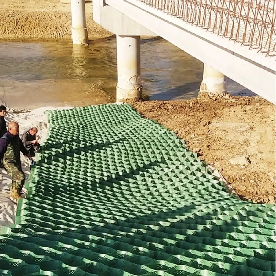 Slope protection works under a bridge