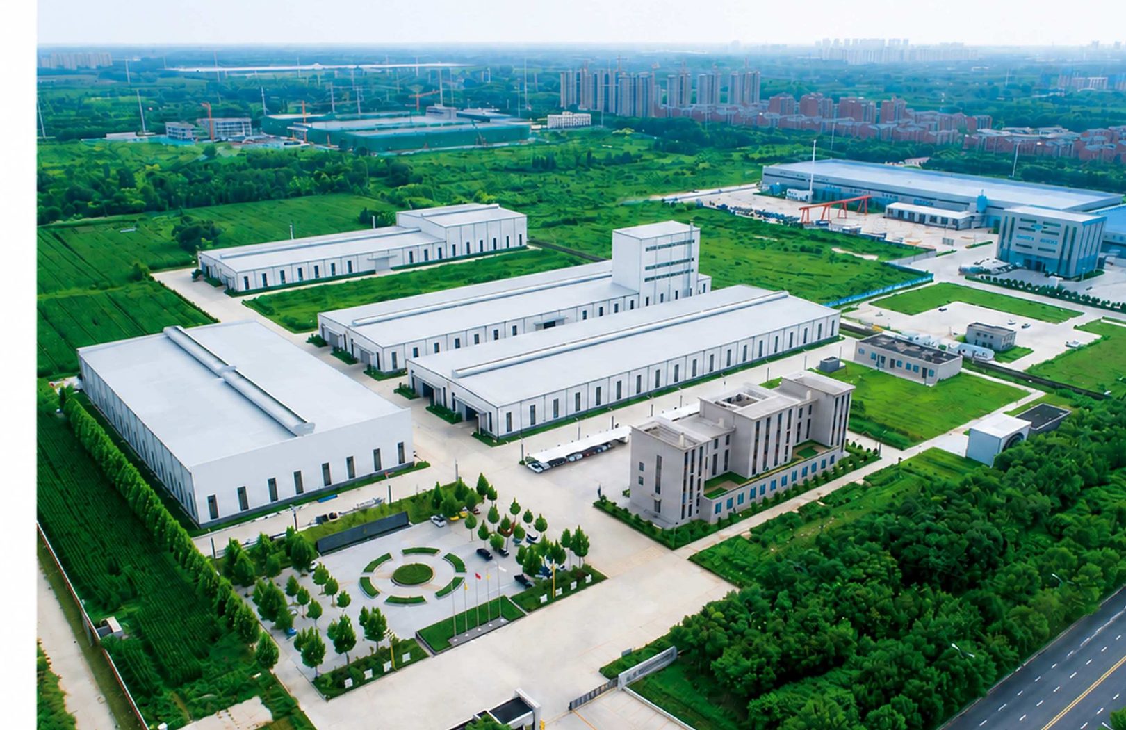 Aerial view of INNO 130,000 square meter geosynthetics manufacturing base in Dezhou, Shandong