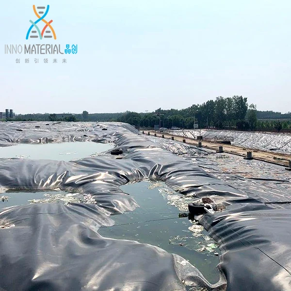 Pond lined with HDPE geomembrane under construction